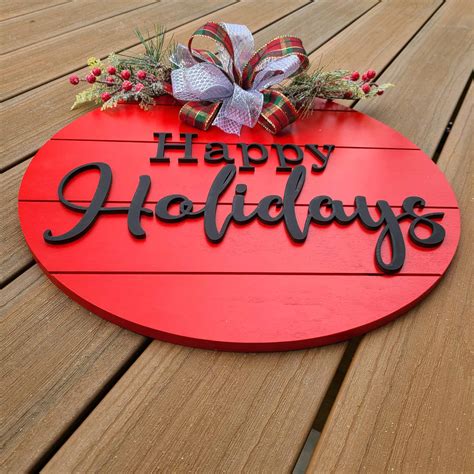 Happy holidays door hanger/ Christmas door hanger / Personalized Wood ...