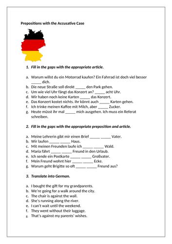 Using Prepositions With The Accusative Case Teaching Resources