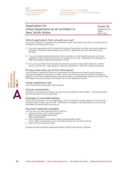 FORM 01 INITIAL REGISTRATION AS AN ARCHITECT Pdf