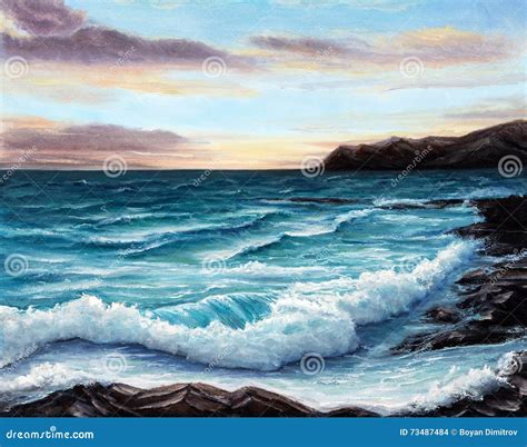 Ocean shore stock photo. Image of painting, scenery, natural - 73487484