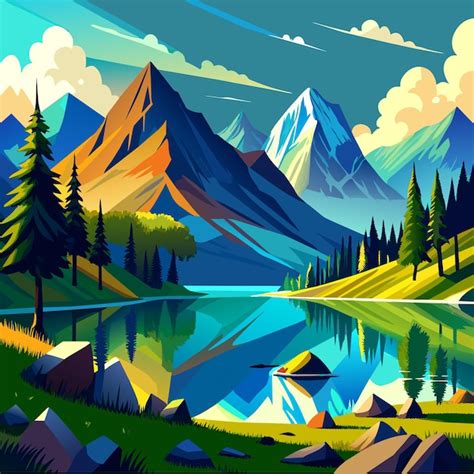 Mountain With Lake Views Premium Ai Generated Vector