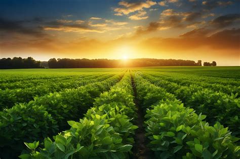 The Beauty Of A Soybean Plantation In Full Growth With Healthy Green