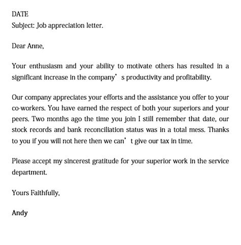Employee Appreciation Thank You Letter Samples