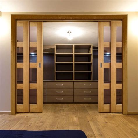 Coventry Shaker Style Oak Veneer Staffetta Quad Telescopic Pocket Doors Clear Glass