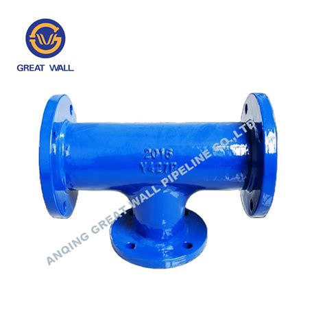 Iso2531 Blue Epoxy Coated Ductile Iron Pipe Fitting All Flange Tee Ductile Iron Pipe Fitting