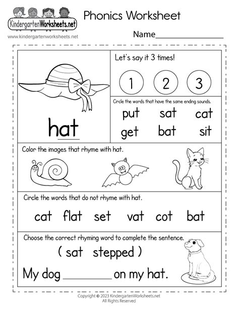 Free Printable Free Phonics Worksheet for Kindergarten