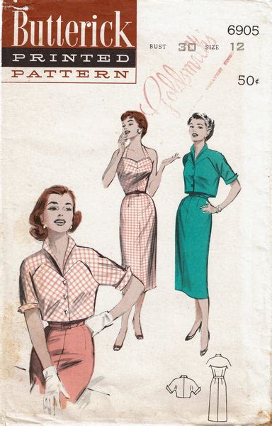 Butterick 6905 1950s Rare Misses Sun Dress And Topper 30 B Vintage Sewi Vintage4me2