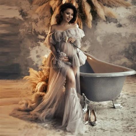 Sexy See Through Robes Maternity Dress For Photo Shoot Off Shoulder