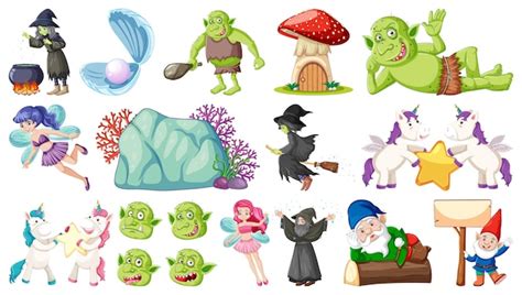 Free Vector Set Of Fantasy Fairy Tale Characters And Elements