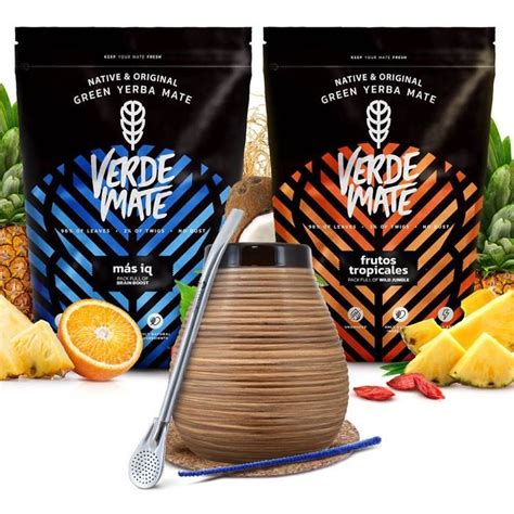 Yerba Mate Set Verde Mate Mas IQ Frutos Tropicales 2x500g Calebasse