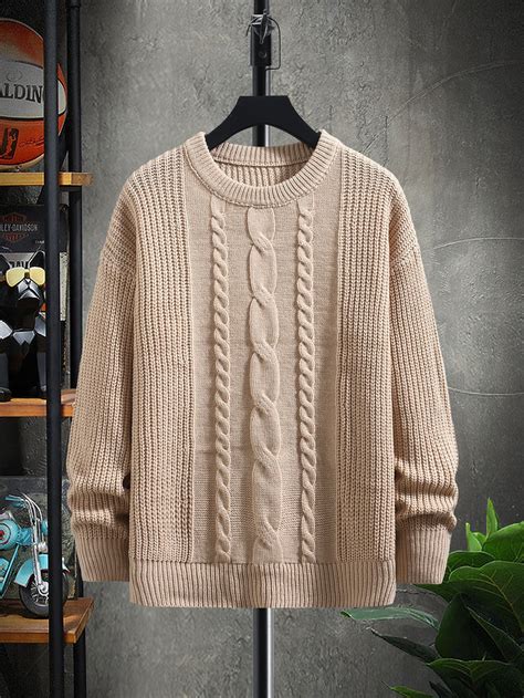 Men Drop Shoulder Cable Knit Sweater Knit Dress Pattern Knitwear Men