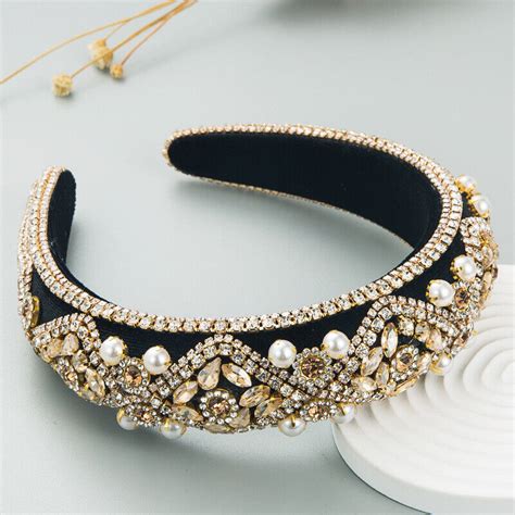 Damen Gepolstert Strass Stirnband Barock Kristall Haarband Perle Haar