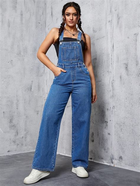 SHEIN EZwear Slant Pocket Denim Overalls Without Top SHEIN USA