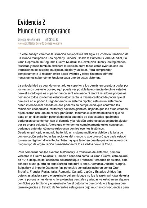 Documento sin título evidencia 2 Evidencia 2 Mundo Contemporáneo