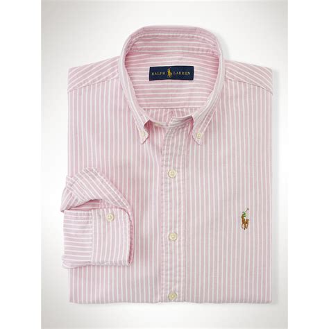 Polo Ralph Lauren Cotton Striped Oxford Sport Shirt In Pink White Pink