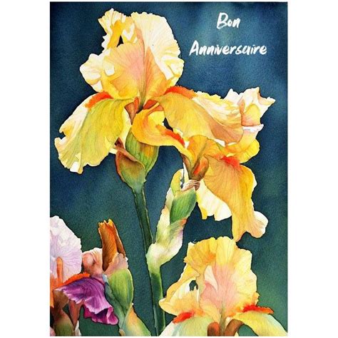 Carte Anniversaire Fleurs Aquarelle Iris Jaunes