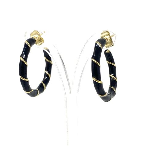 Black Enamel Hoop Earrings Oceans Allure