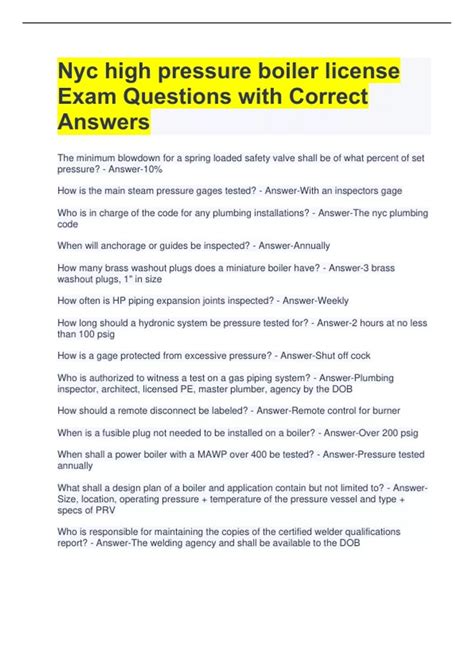 Nyc high pressure boiler license Exam Questions with Correct Answers