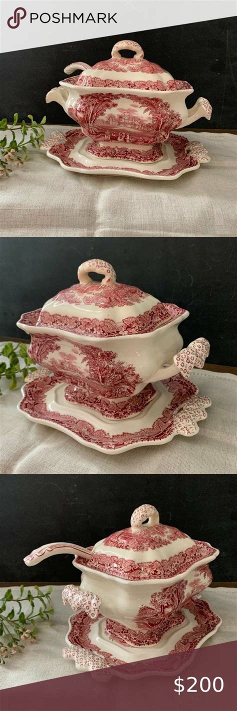 Mason S Vista Pink Patent Ironstone Small Gravy Boat With Underplate