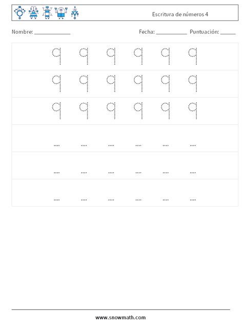 Escritura De Números 4 Hojas De Trabajo De Matemáticas 8hojas De Trabajo De Matemáticas