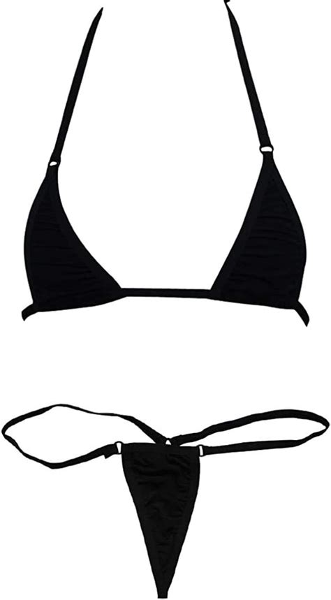 Czizi Women Micro G String Bikini Piece Sliding Top Thong Small Bra Black Amazon Co Uk