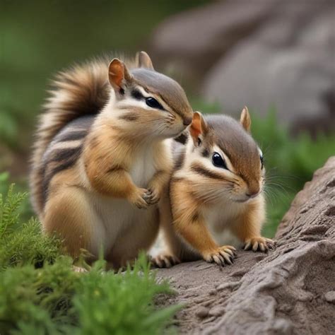 Two Squirrels Are Sitting On A Tree Trunk And One Has A Piece Of Food