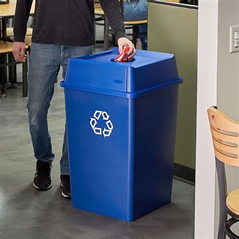 Rubbermaid Untouchable 35 Gallon Blue Square Recycle Bin Kit With