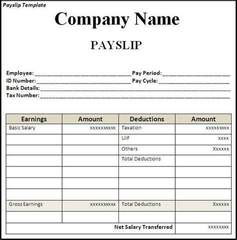 Salary Slip Format Basic Payroll Template Word Template Project