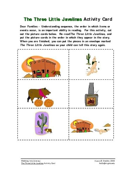 "The Three Little Javelinas" Activity Card Worksheet for Kindergarten ...