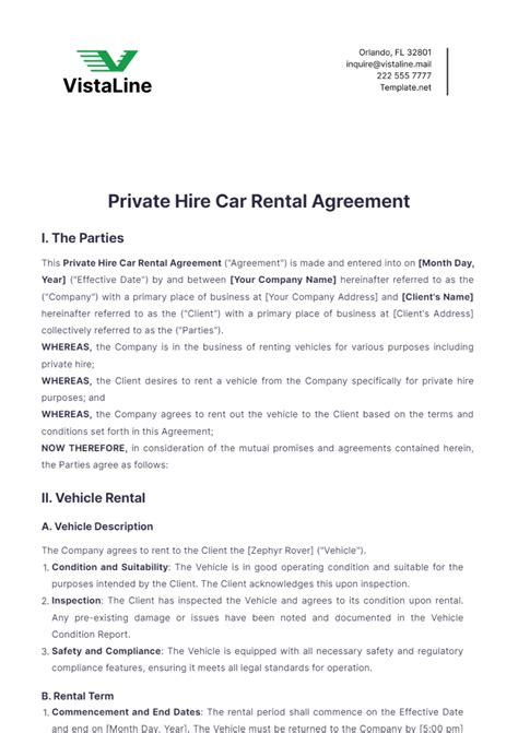 Free Private Hire Car Rental Agreement Template Edit Online And Download