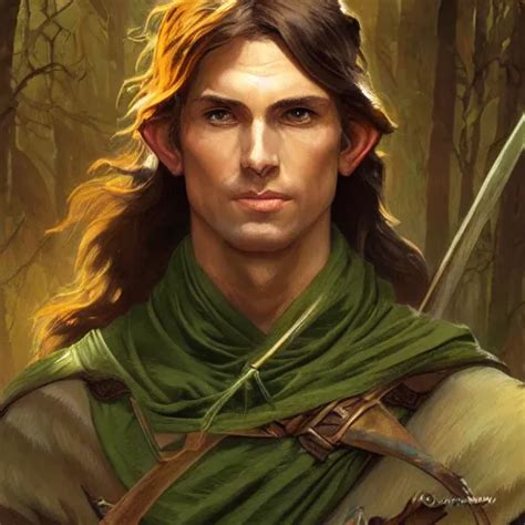 Male Wood Elf Ranger With Green Eyes Light Brown Stable Diffusion