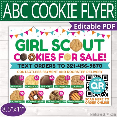 Editable Girl Scout Cookie Thank You Card With Qr Code Printable Order Sales Receipt Instant