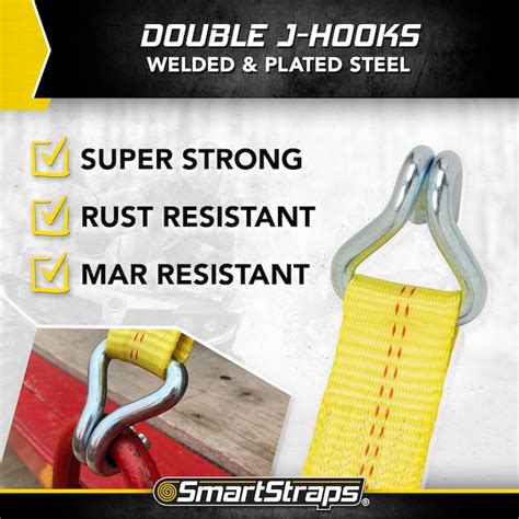 Smartstraps 2 In X 27 Ft Ratchet Tie Down With J Hook 10000 Lb Break