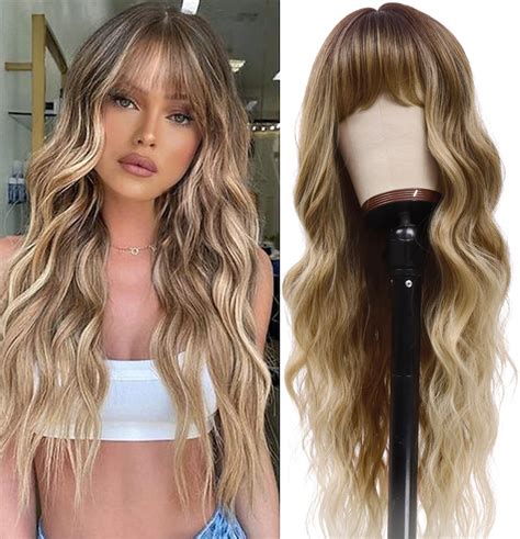 Amazon Qingchuang Highlight Brown Wavy Wig For Women Long