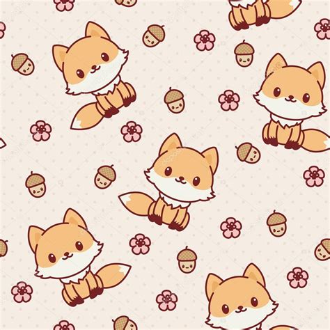 Kawaii Fox Seamless Wallpaper Vector Pattern — Stock Vector © Natalie