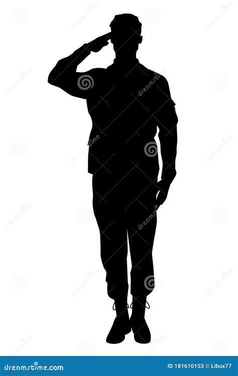 Male Soldier Full Body Silhouette Saluting Ceremonial Greeting Army