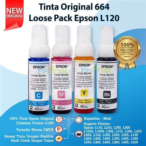 Jual Tinta 664 40ml Loosepack Original Bawaan Printer Epson L121 L120