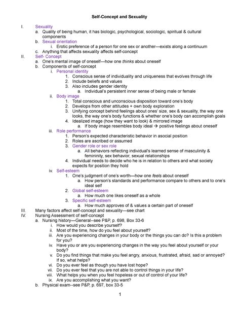 Self Concept And Sexuality Notes Self Concept And Sexuality I