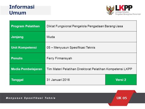 Menyusun Spesifikasi Teknis Unit Kompetensi Program Pelatihandiklat