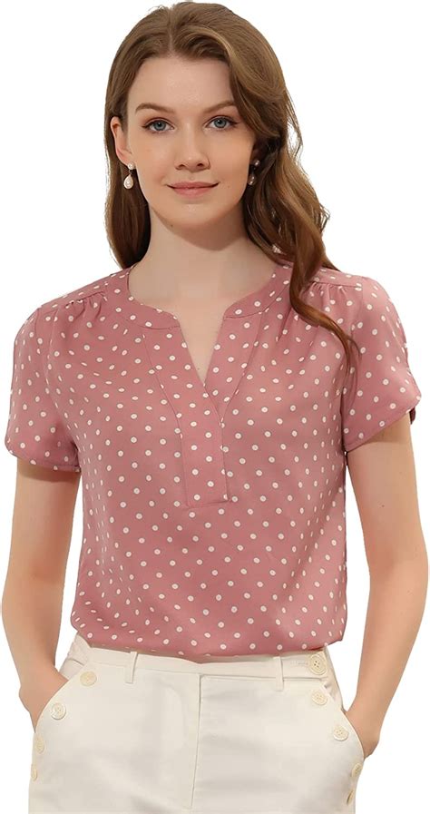 Allegra K Womens Polka Dots Print V Neck Short Sleeve Elegant Work