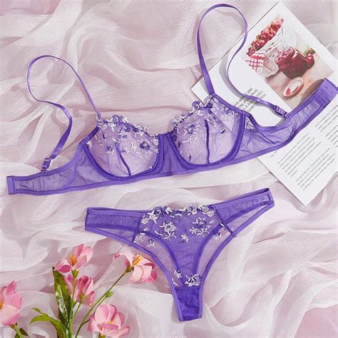 Cheap Aduloty Women S Sexy Lingerie Underwire Gathering Bra Set Summer New Mesh Perspective