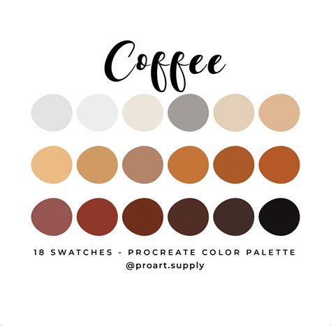 Coffee Procreate Color Palette Hex Codes Brown Orange Tan Beige