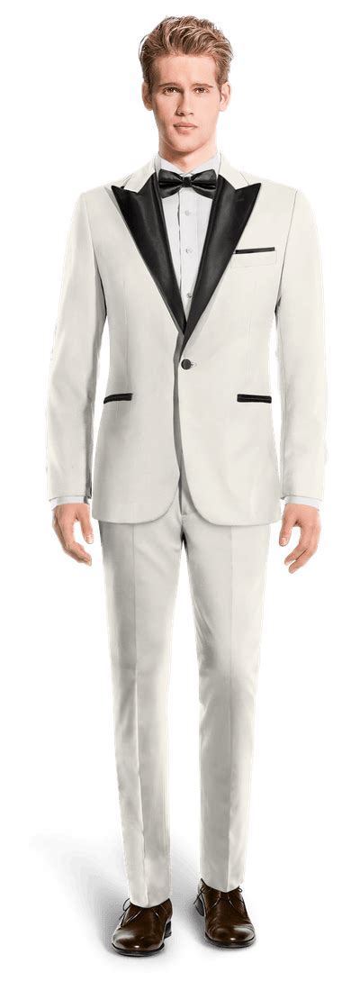 Ivory Essential Tuxedo With Pocket Square Wide Black Lapel