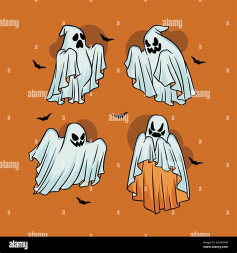 Hand Drawn Halloween Ghosts Collection Vector Design Illustration Stock