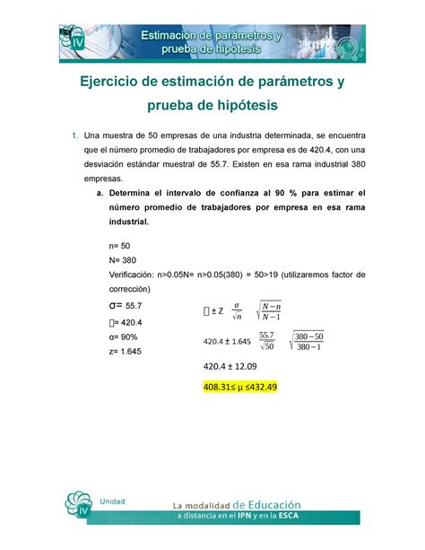 Ejercicio De Estimaci N De Par Metros Y Prueba De Hip Tesis Ejercicio