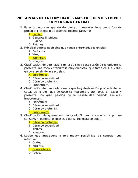 Preguntas De Enfermedades Mas Frecuentes En Piel En Medicina General