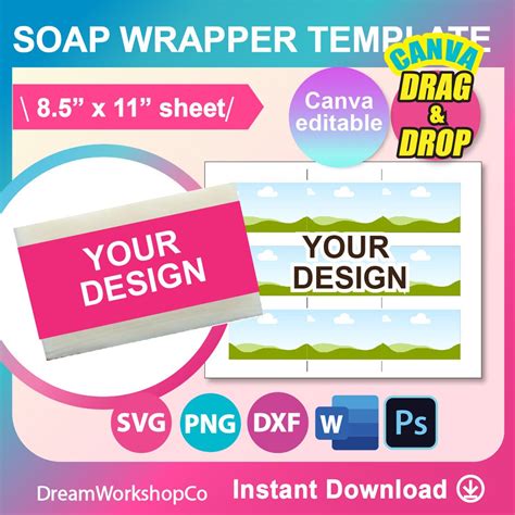 Soap Wrapper Template Soap Label Svg Canva Dxf Ms Word Docx Png Psd 85x11 Sheet