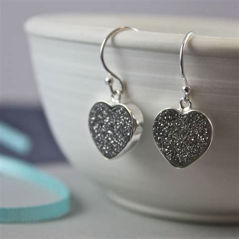 Druzy Heart Sterling Silver Earrings By Claudette Worters