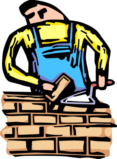 Vector Illustration Of Mason Bricklayer Builds Brick Clip Art Png