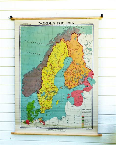 Large Vintage Swedish Classroom Wall Map Of Scandinavian Etsy